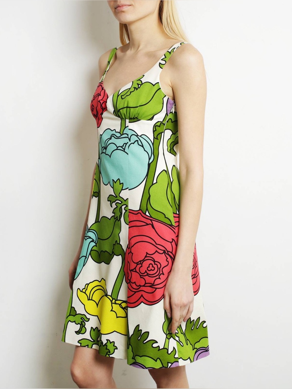 Vintage Moschino Rose Flower Print Sheath Tank Dress